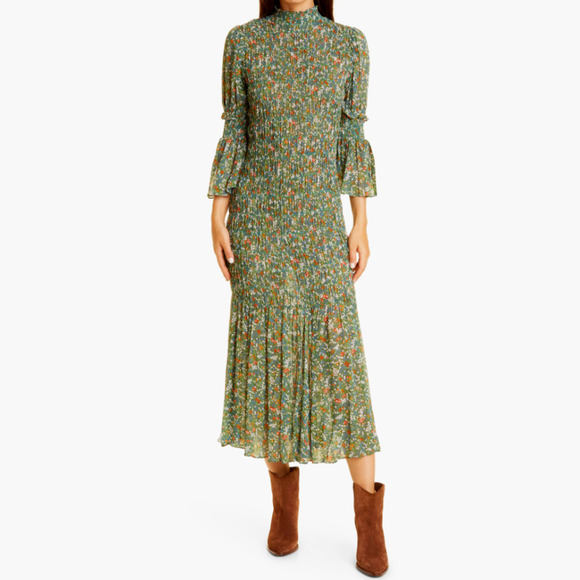 byTiMo Georgette Midi Dress Medium Green Garden Floral - Picture 1 of 16